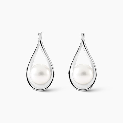 Boucles D'oreilles Pendantes Loren Argent Blanc Perle De Culture - Boucles d'oreilles fantaisie Femme | Histoire d&rsquo;Or
