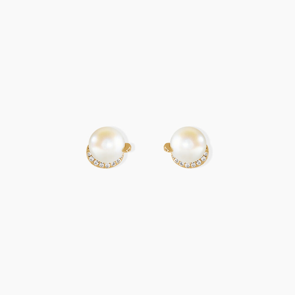 Boucles D'Oreilles Puces Lucinda Argent Dor&eacute; A L'Or 750/1000 Perle De Culture Oxyde De Zirconium - Clous d'oreilles Femme | Histoire d&rsquo;Or