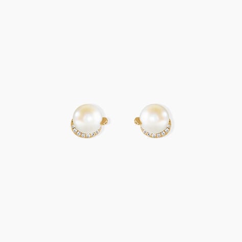 Boucles D'Oreilles Puces Lucinda Argent Dor&eacute; A L'Or 750/1000 Perle De Culture Oxyde De Zirconium - Clous d'oreilles Femme | Histoire d&rsquo;Or