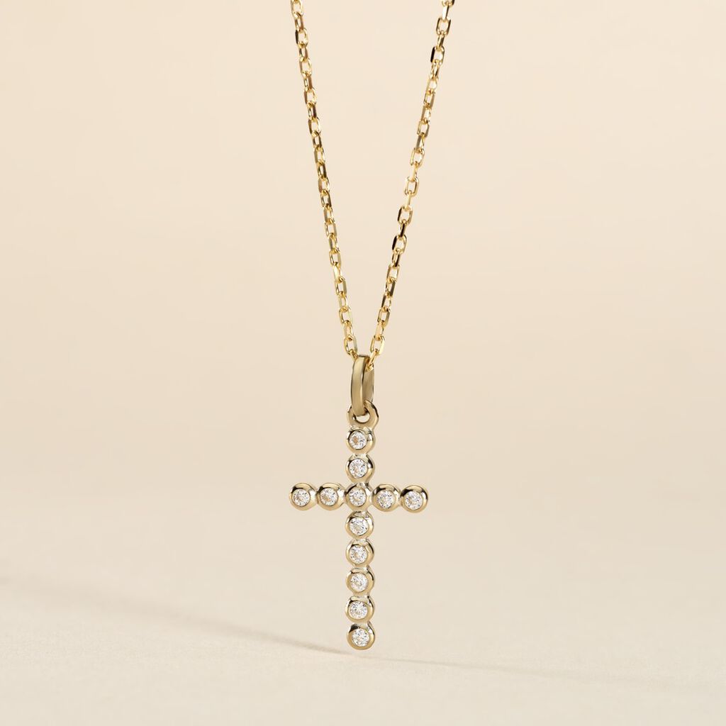 Pendentif Canice Croix Or Jaune Oxyde De Zirconium - Pendentifs Communion Femme | Histoire d’Or