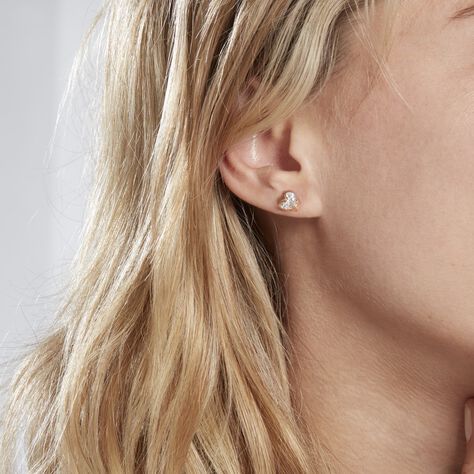Boucles D'oreilles Puces Abelinia Plaqué Or Jaune Oxyde De Zirconium - Boucles d'Oreilles Coeur Femme | Histoire d’Or