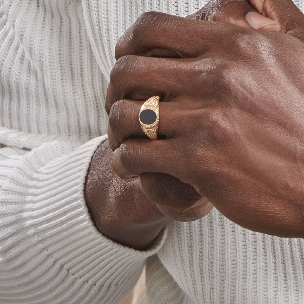 Chevalière Plaqué Or Jaune Azarel Email Noir - Chevalières Homme | Histoire d’Or