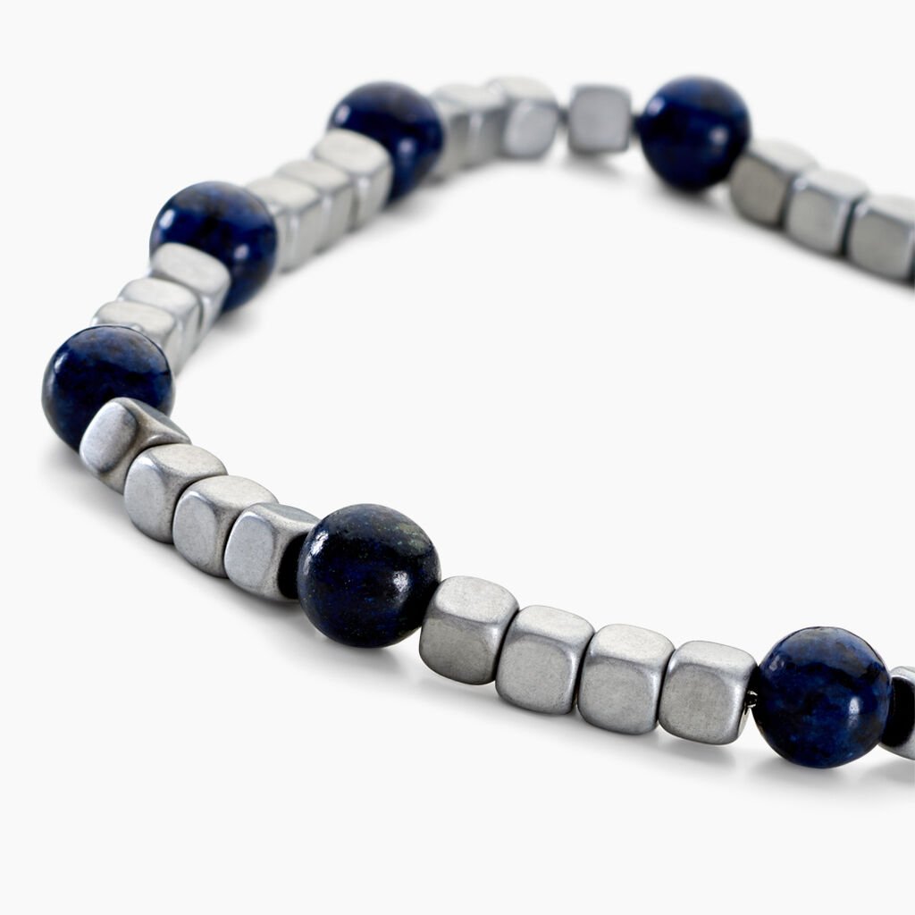 Bracelet Ole Acier Blanc Lapis Lazuli Hématite - Bracelets Homme | Histoire d’Or