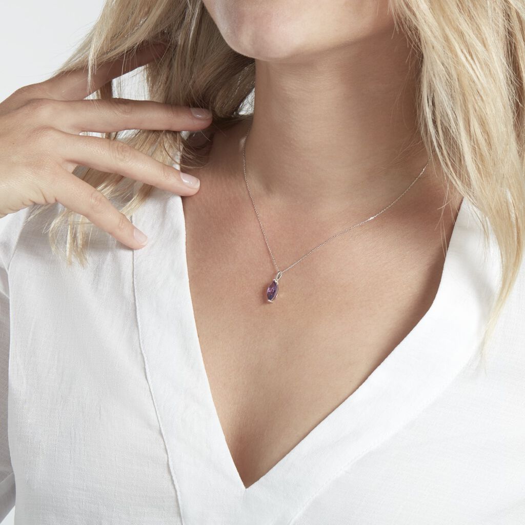 Collier Or Blanc Raquel Améthyste - Colliers Femme | Histoire d’Or