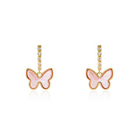 Créole Unitaire Argent Dore Butterfly Nacre Rose Oxydes De Zirconium - Boucles d'oreilles créoles Femme | Histoire d’Or