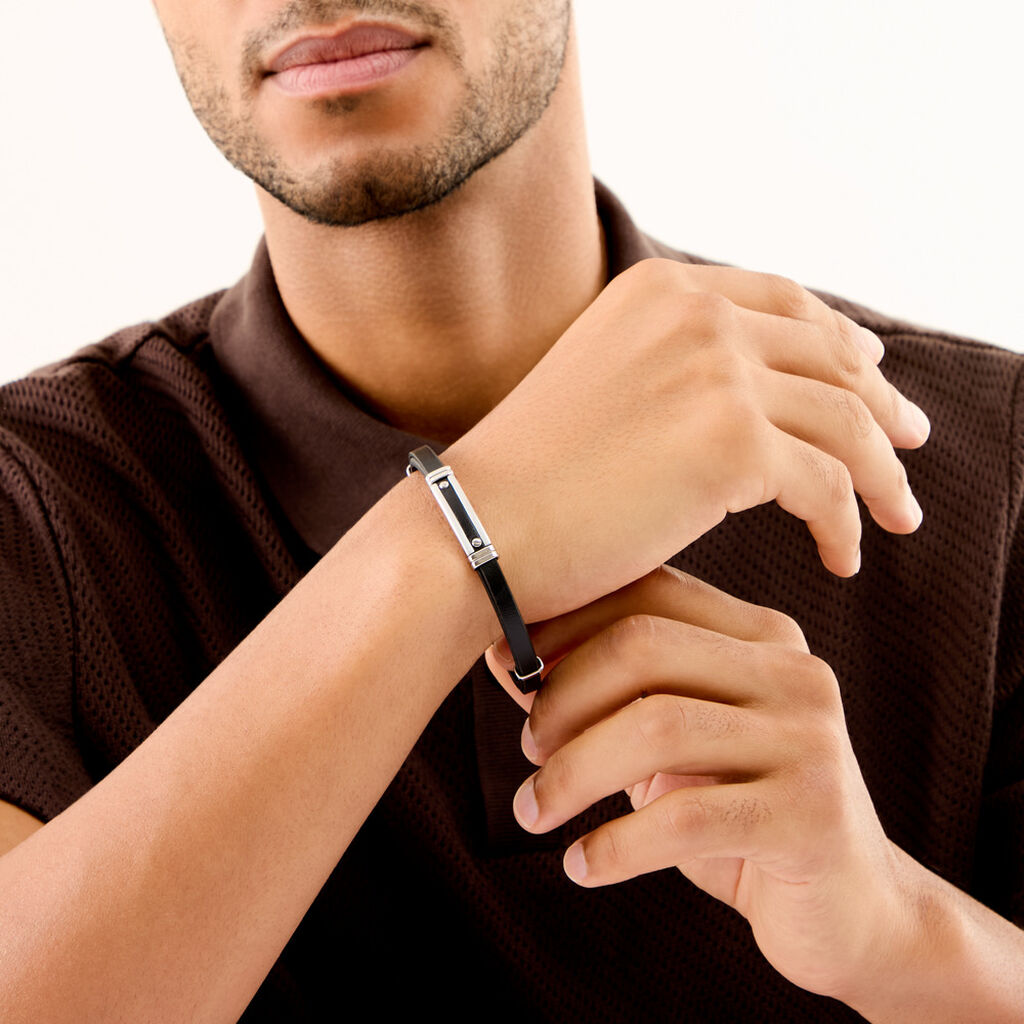 Bracelet Claudino Acier Blanc - Bracelets Cuir Homme | Histoire d&rsquo;Or