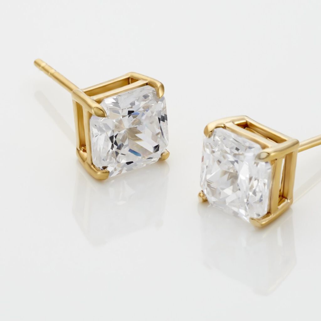 Boucles D'oreilles Puces Doreen Carre Or Jaune Oxyde De Zirconium - Clous d'oreilles Femme | Histoire d’Or