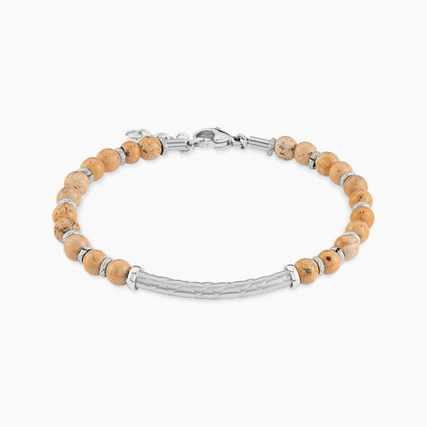Bracelet Naturel Acier Blanc Jaspe Africain - Bracelets Homme | Histoire d&rsquo;Or