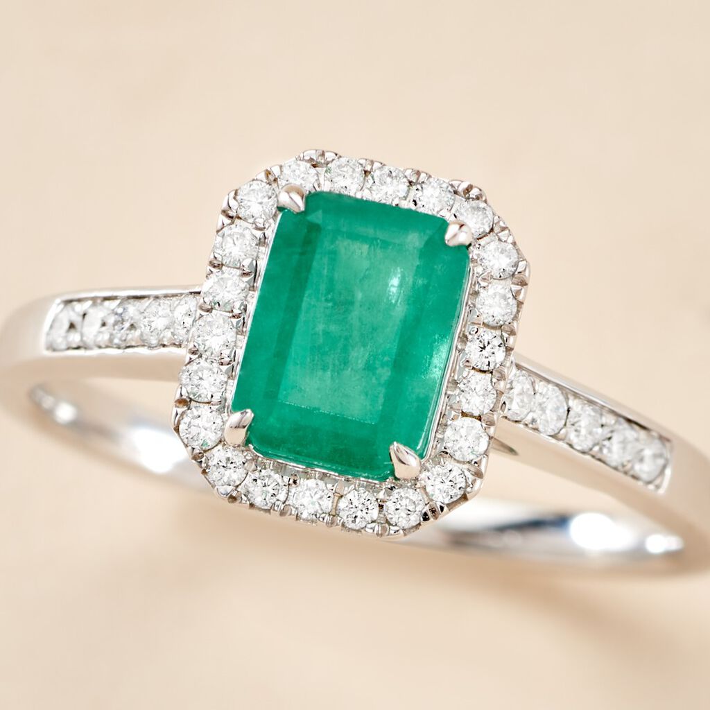 Bague Emory Or Blanc Emeraude Diamant - Bagues solitaires Femme | Histoire d&rsquo;Or