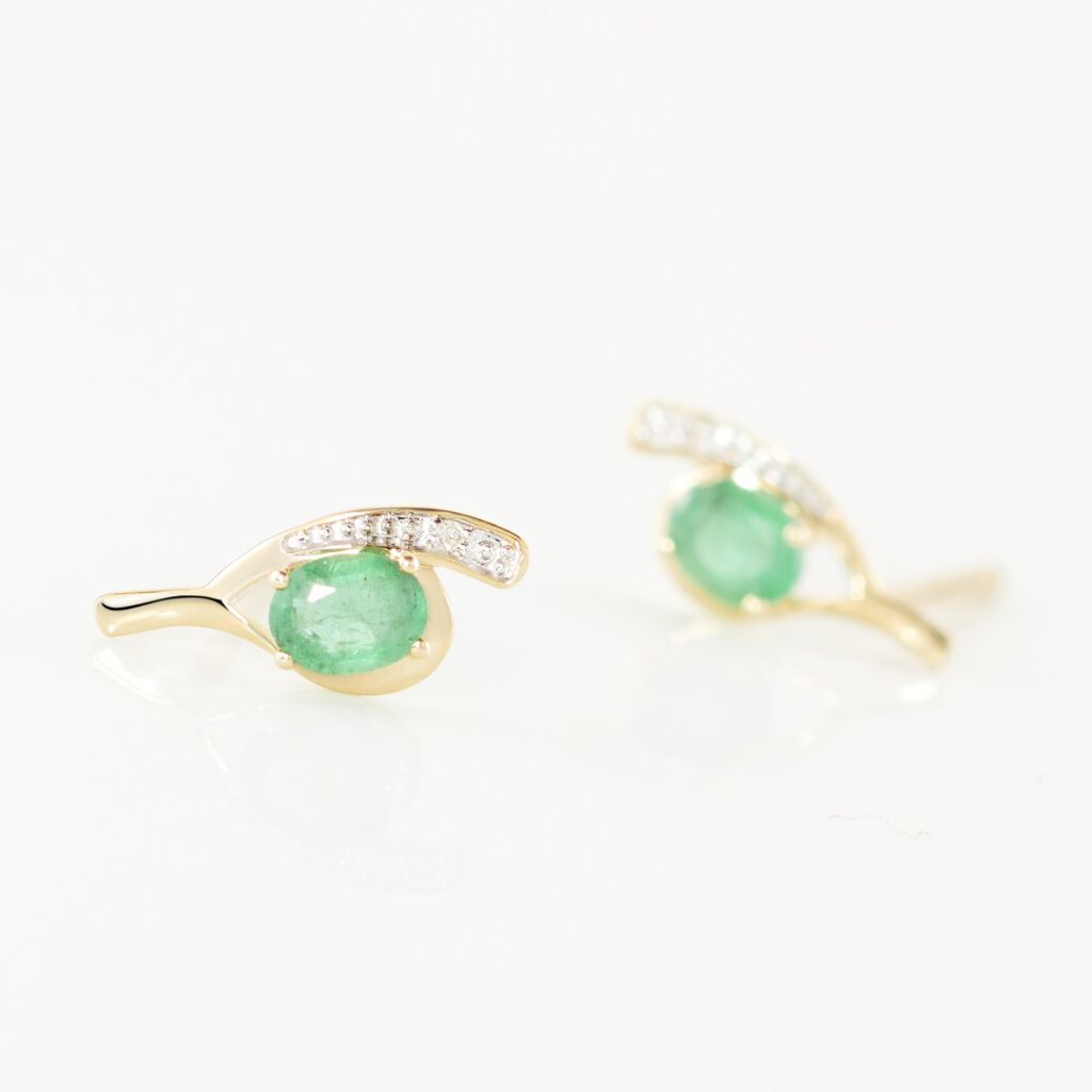 Bijoux D'oreilles Emotion Or Jaune Emeraude Diamant - Clous d'oreilles Femme | Histoire d’Or