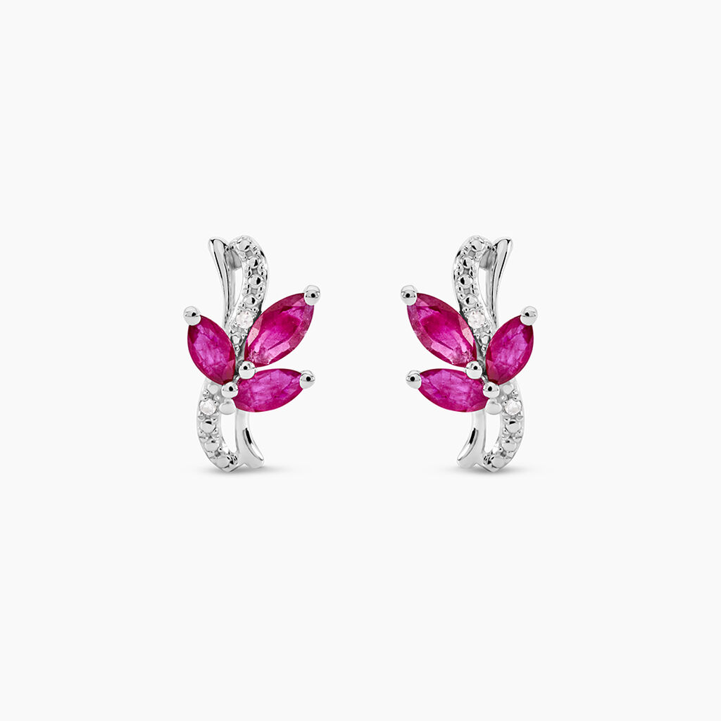 Boucles D'oreilles Puces Angie Or Blanc Diamant Et Rubis - Clous d'oreilles Femme | Histoire d&rsquo;Or