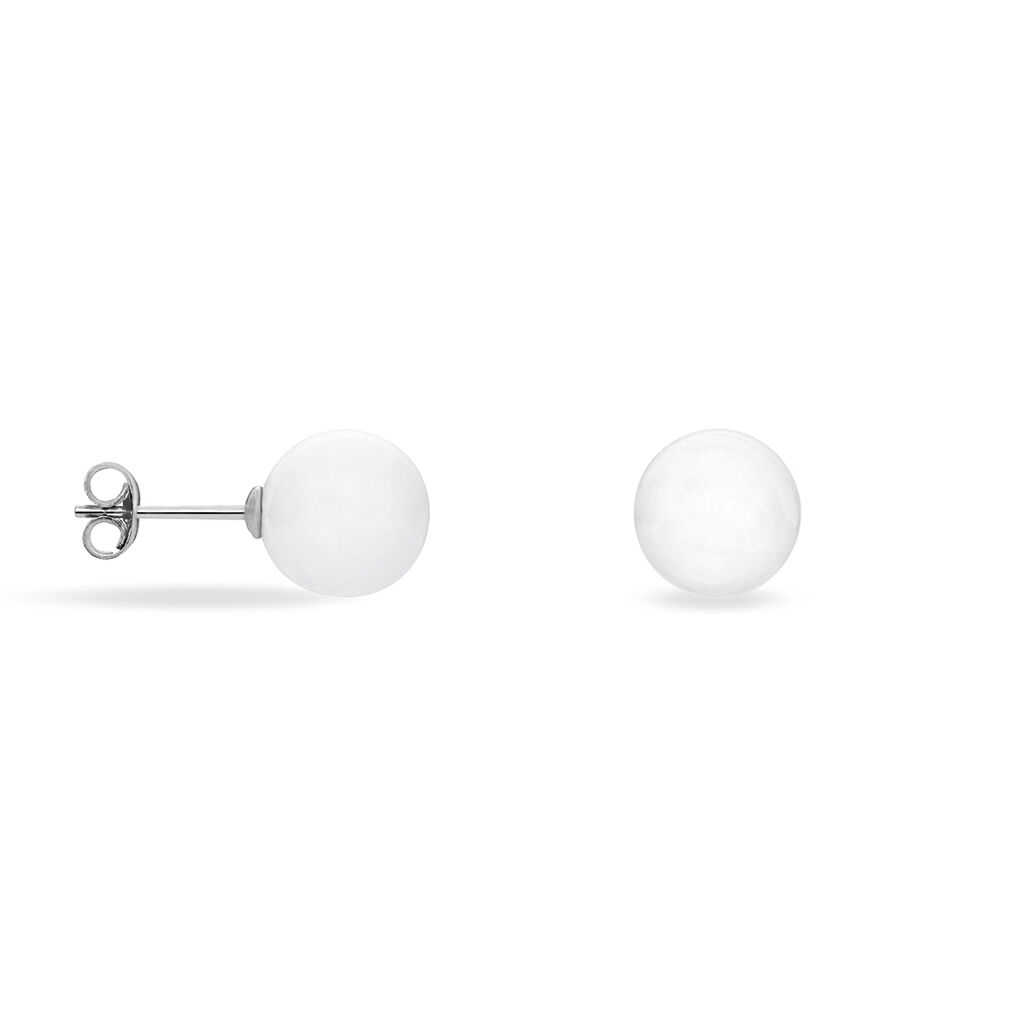 Boucles D'oreilles Puces Orbe Argent Blanc Céramique - Boucles d'oreilles fantaisie Femme | Histoire d’Or