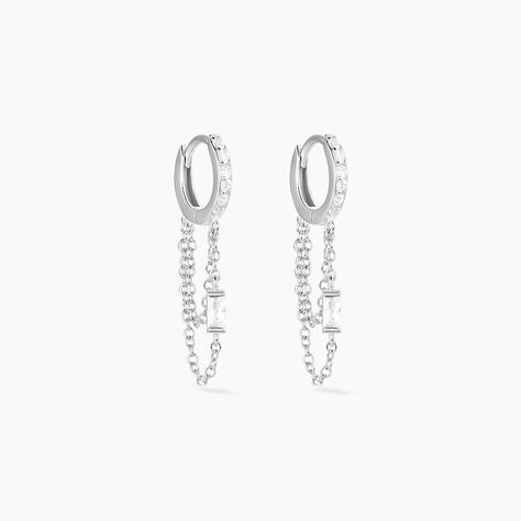 Créole Argent Blanc Javier Oxydes De Zirconium - Boucles d'oreilles créoles Femme | Histoire d’Or