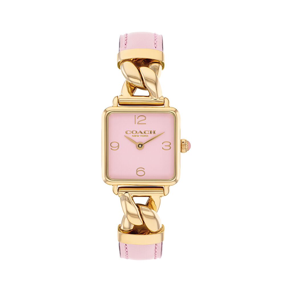 Montre Coach Cass Rose - Boîtier Doré - Cadran Rose - Bracelet Rose - Mécanisme en Quartz - Pour Femme - Histoire d'Or