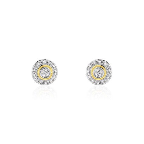 Boucles D'oreilles Puces Rosangela Or Bicolore Diamant Blanc - Clous d'oreilles Femme | Histoire d&rsquo;Or