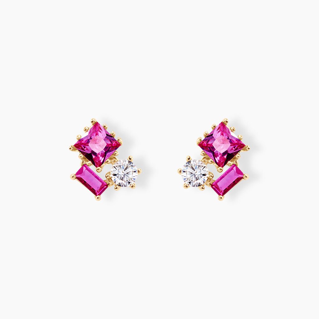 Boucles D'oreilles Puces Garland Or Jaune Oxyde De Zirconium - Clous d'oreilles Femme | Histoire d’Or