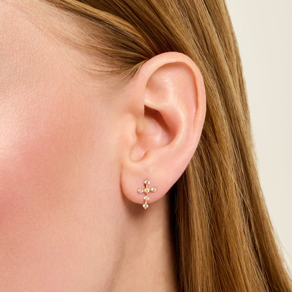 Boucles D'Oreilles Puces Jesusa Argent Dor&eacute; A L'Or 750/1000 Oxyde De Zirconium - Boucles d'oreilles fantaisie Femme | Histoire d&rsquo;Or