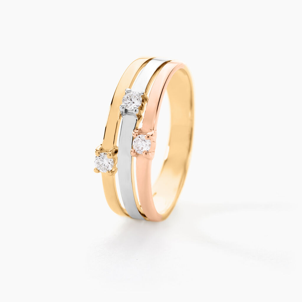 Bague Superposition Or Tricolore Diamant - Bagues avec pierre Femme | Histoire d’Or