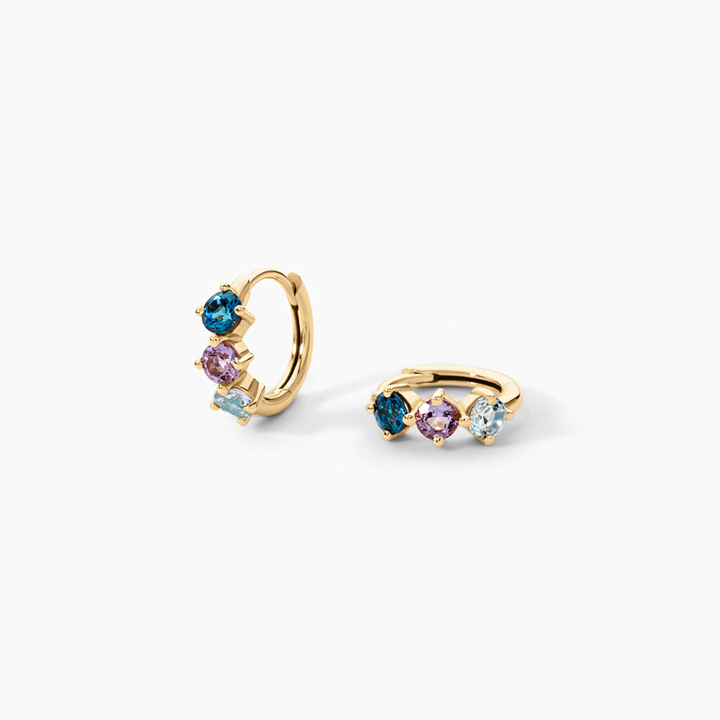 Cr&eacute;oles Joanne Argent Dor&eacute; A L'Or 750/1000 Topaze Am&eacute;thyste - Boucles d'oreilles cr&eacute;oles Femme | Histoire d&rsquo;Or