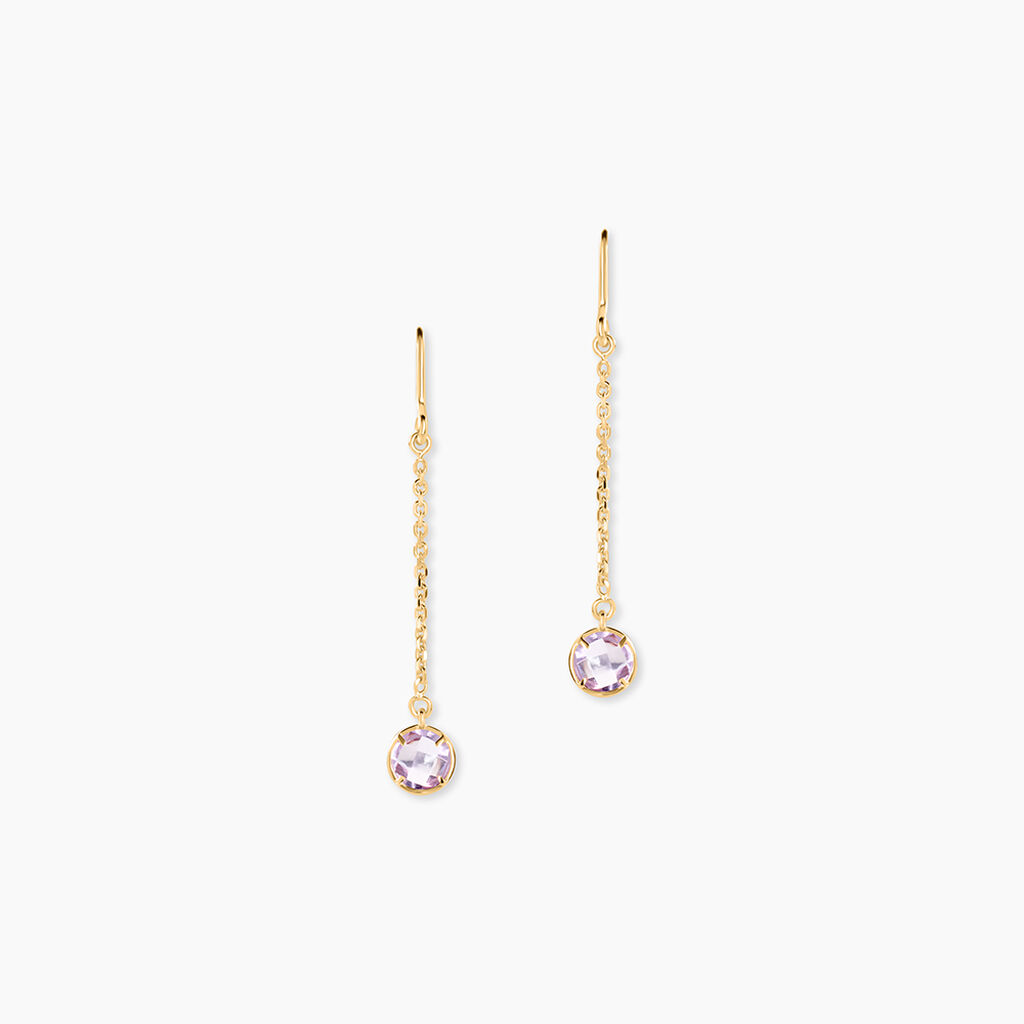 Boucles D'Oreilles Pendantes Arenale Argent Dor&eacute; A L'Or 750/1000 Am&eacute;thyste - Boucles d'oreilles pendantes Femme | Histoire d&rsquo;Or