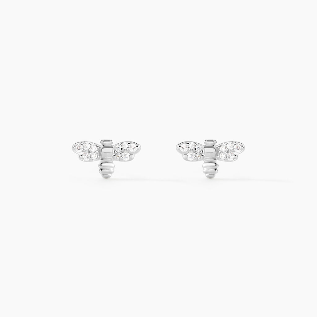 Boucles D'oreilles Puces Argent Blanc Bee Good Oxyde De Zirconium - Boucles d'oreilles fantaisie Femme | Histoire d&rsquo;Or