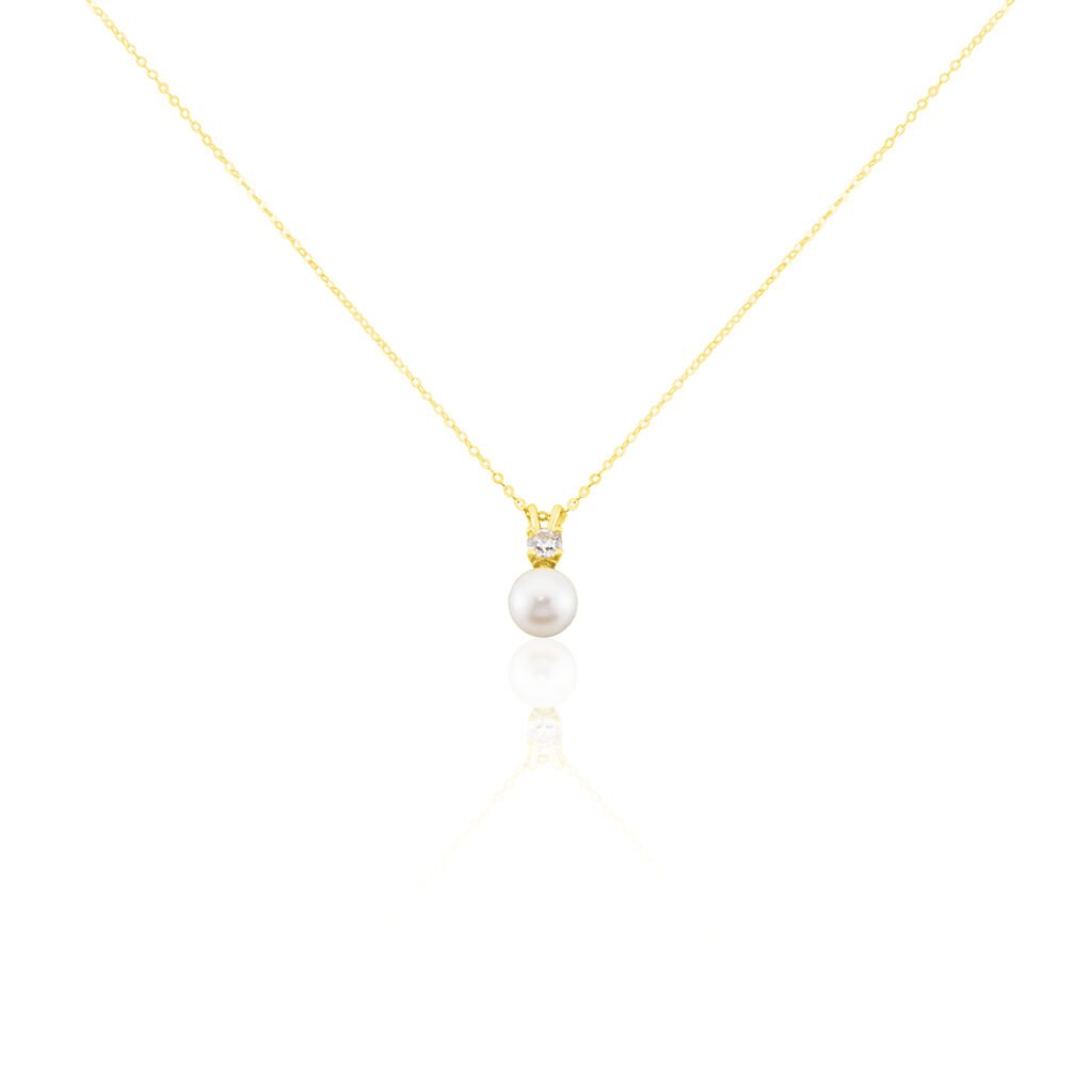 Collier Or Jaune Bragi Perle De Culture Oxyde De Zirconium