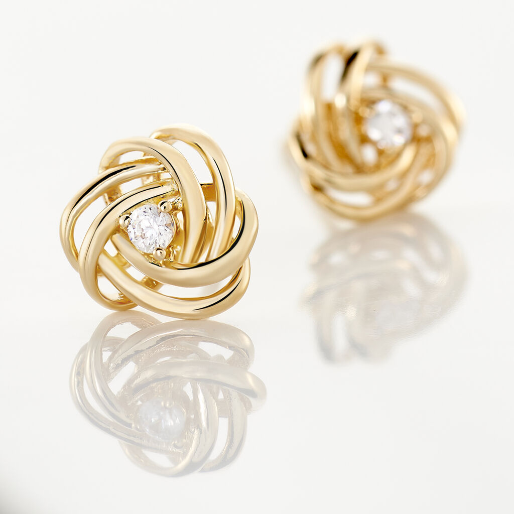 Boucles D'oreilles Puces Iwaki Plaqué Or Jaune Oxyde De Zirconium - Boucles d'oreilles fantaisie Femme | Histoire d’Or