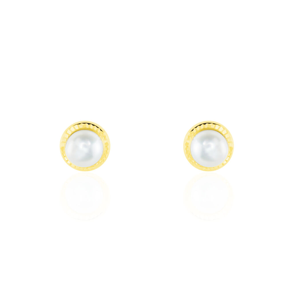 Boucles D'oreilles Puces Valliamee Diamante Or Jaune Perle De Culture - Clous d'oreilles Femme | Histoire d’Or
