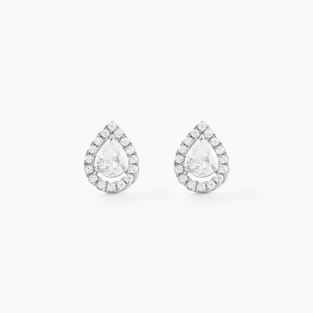 Boucles D'oreilles Puces Hildana Or Blanc Oxyde De Zirconium - Clous d'oreilles Femme | Histoire d&rsquo;Or