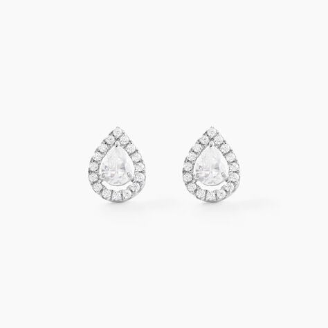 Boucles D'oreilles Puces Hildana Or Blanc Oxyde De Zirconium - Clous d'oreilles Femme | Histoire d&rsquo;Or
