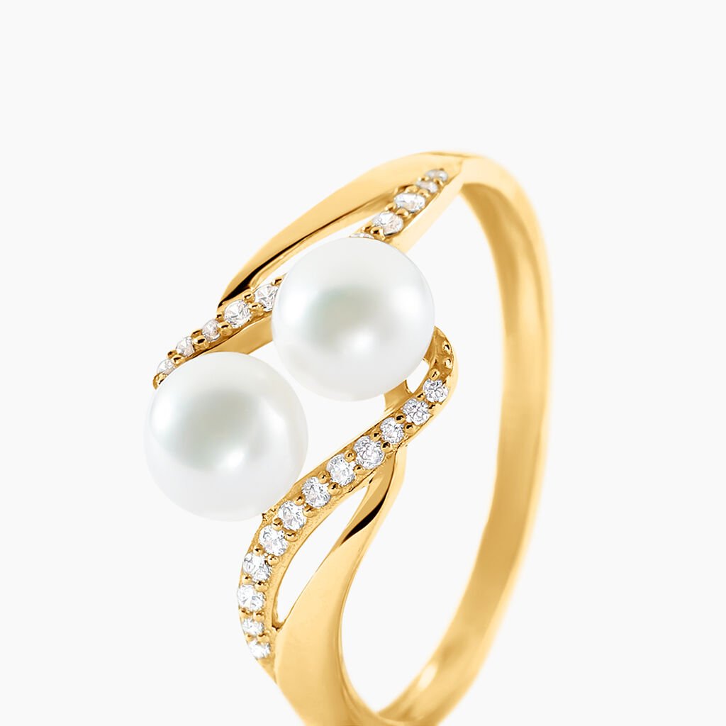 Bague Loeva Or Jaune Perle De Culture Et Oxyde De Zirconium - Bagues avec pierre Femme | Histoire d&rsquo;Or