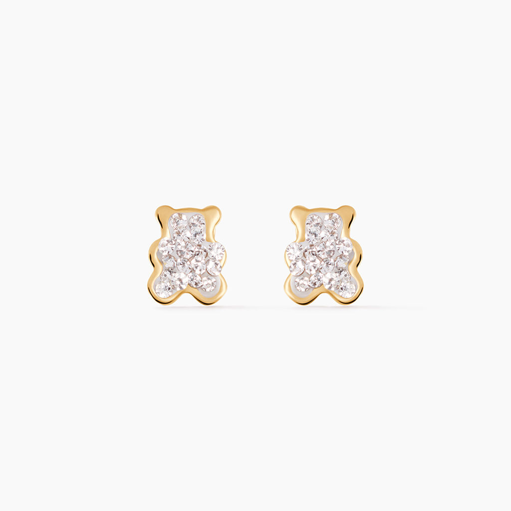 Boucles D'oreilles Puces Emerica Ours 0 Or Jaune Strass - Clous d'oreilles Enfant | Histoire d&rsquo;Or