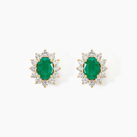 Boucles D'oreilles Or Jaune Emeraude Diamants - Clous d'oreilles Femme | Histoire d’Or