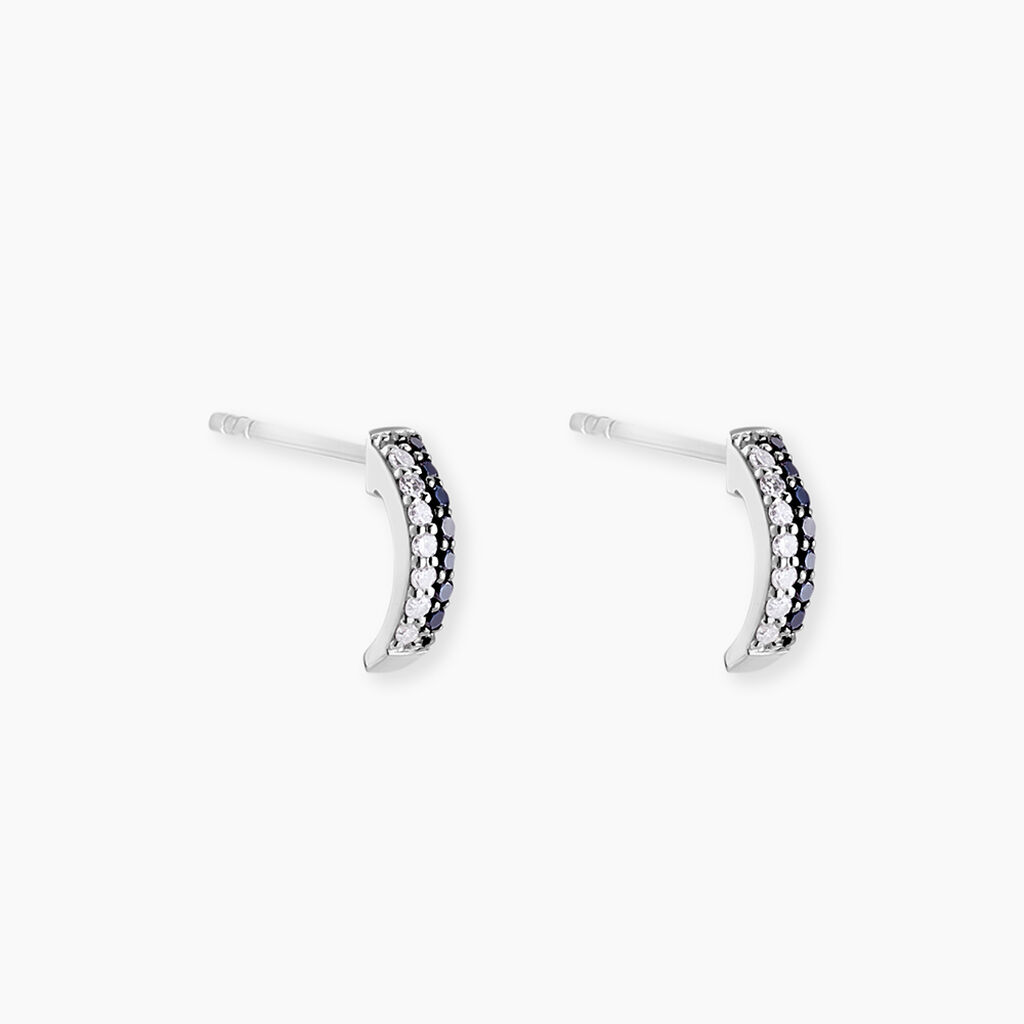 Boucles D'oreilles Puces Demi Lune Or Blanc Diamant - Clous d'oreilles Femme | Histoire d’Or