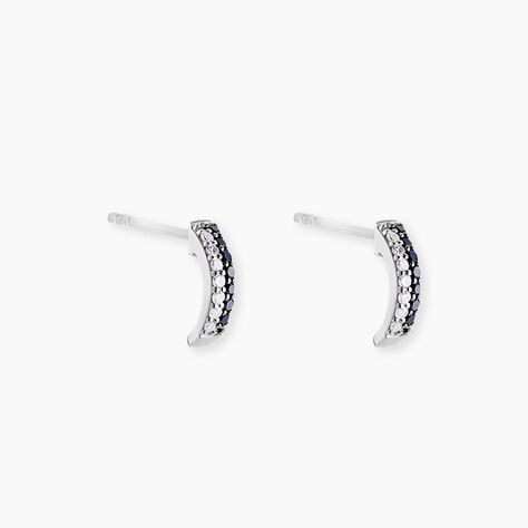 Boucles D'oreilles Puces Demi Lune Or Blanc Diamant - Clous d'oreilles Femme | Histoire d’Or