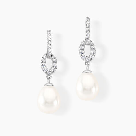 Boucles D'oreilles Pendantes Tiphaine Argent Blanc Perle De Culture - Boucles d'oreilles pendantes Femme | Histoire d’Or