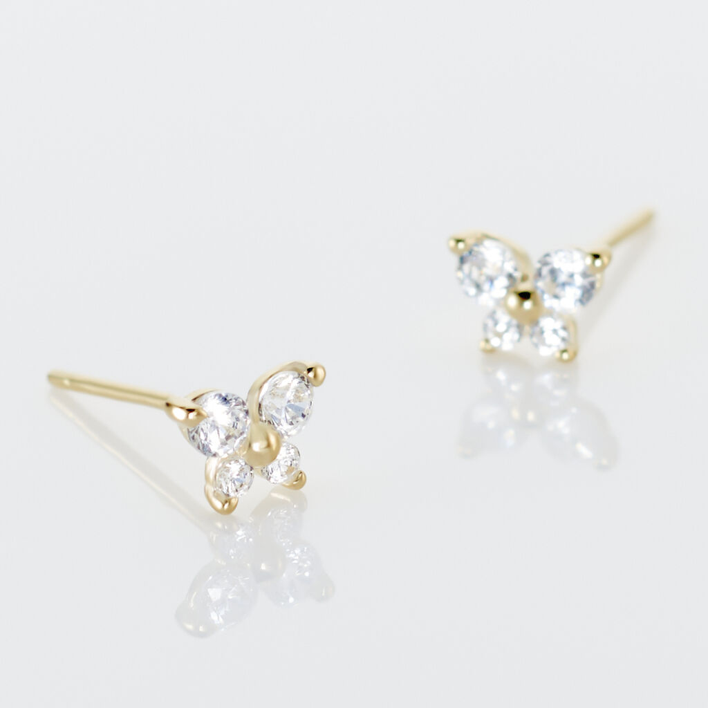 Boucles D'oreilles Puces Eleanor Fleur Or Jaune Oxyde De Zirconium - Clous d'oreilles Famille | Histoire d’Or