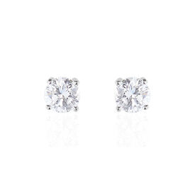 Boucles D'oreilles Puces 4 Griffes Or Blanc Diamant Synthetique - Clous d'oreilles Femme | Histoire d’Or