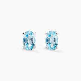 Boucles D'oreilles Puces Elea Serti Griffe Or Blanc Topaze - Clous d'oreilles Femme | Histoire d’Or