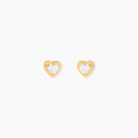 Boucles D'oreilles Puces Dot Coeur Plein Or Jaune Oxyde De Zirconium - Clous d'oreilles Femme | Histoire d&rsquo;Or