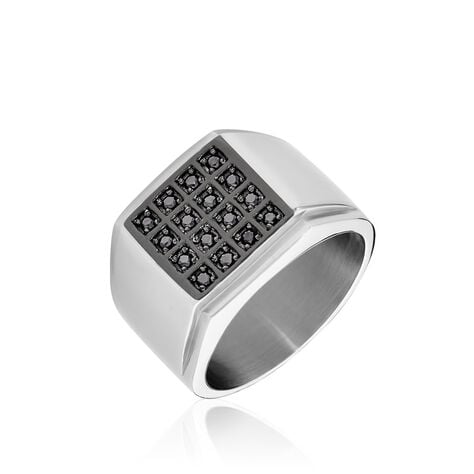 Bague Chevalière Acier Vieillit Teodor Oxydes De Zirconium - Bagues avec pierre Homme | Histoire d’Or