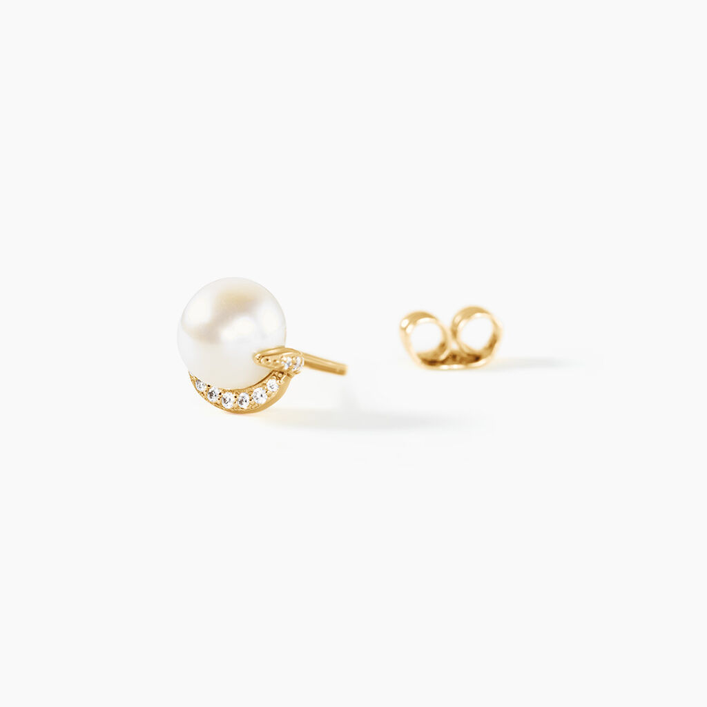 Boucles D'Oreilles Puces Lucinda Argent Dor&eacute; A L'Or 750/1000 Perle De Culture Oxyde De Zirconium - Clous d'oreilles Femme | Histoire d&rsquo;Or
