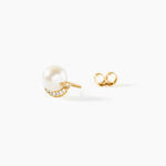 Boucles D'Oreilles Puces Lucinda Argent Dor&eacute; A L'Or 750/1000 Perle De Culture Oxyde De Zirconium - Clous d'oreilles Femme | Histoire d&rsquo;Or