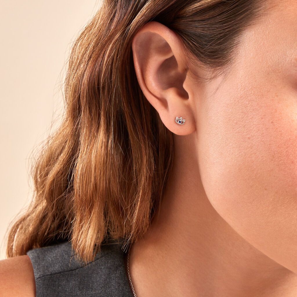 Boucles D'oreilles Puces Hina Argent Blanc Oxyde De Zirconium - Boucles d'oreilles fantaisie Femme | Histoire d’Or