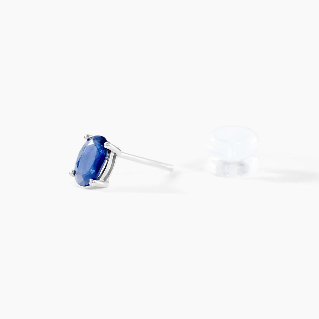 Boucles D'oreilles Puces Ovale Or Blanc Saphir - Clous d'oreilles Femme | Histoire d’Or