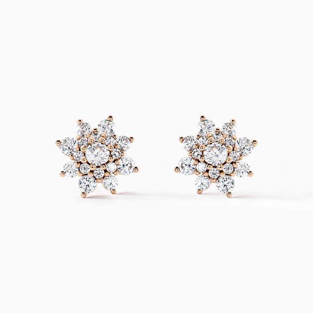 Boucles D'oreilles Puces Lorraine Argent Rose Oxyde De Zirconium - Boucles d'oreilles fantaisie Femme | Histoire d&rsquo;Or