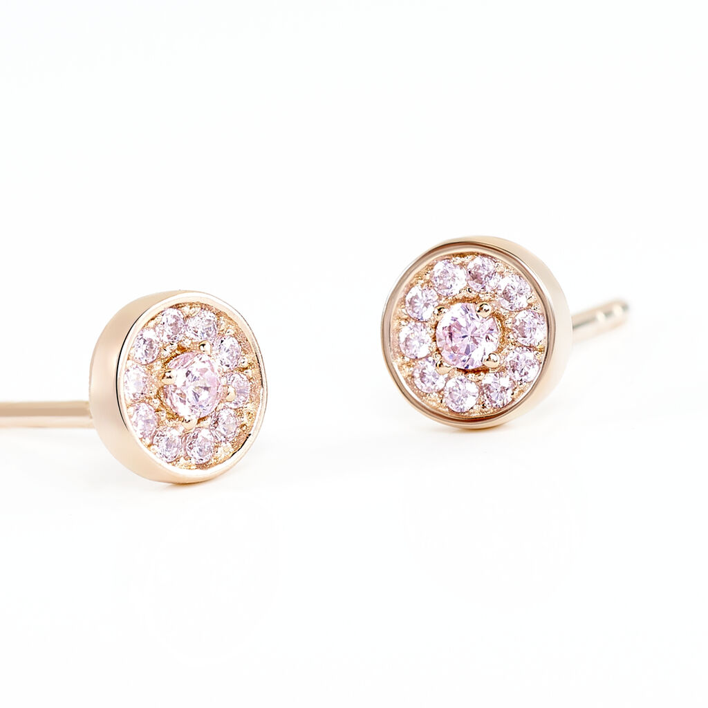Boucles D'oreilles Puces Auxana Argent Rose Oxyde De Zirconium - Boucles d'oreilles fantaisie Femme | Histoire d’Or