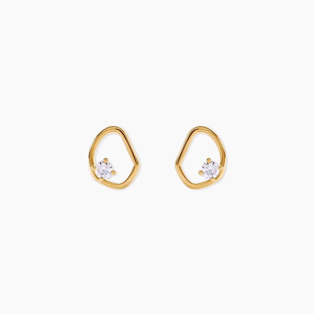 Boucles D'Oreilles Puces Fortuna Argent Dor&eacute; A L'Or 750/1000 Oxyde De Zirconium - Boucles d'oreilles fantaisie Femme | Histoire d&rsquo;Or