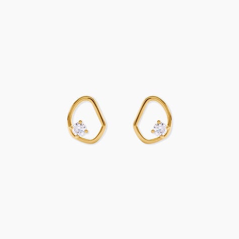 Boucles D'Oreilles Puces Fortuna Argent Dor&eacute; A L'Or 750/1000 Oxyde De Zirconium - Boucles d'oreilles fantaisie Femme | Histoire d&rsquo;Or