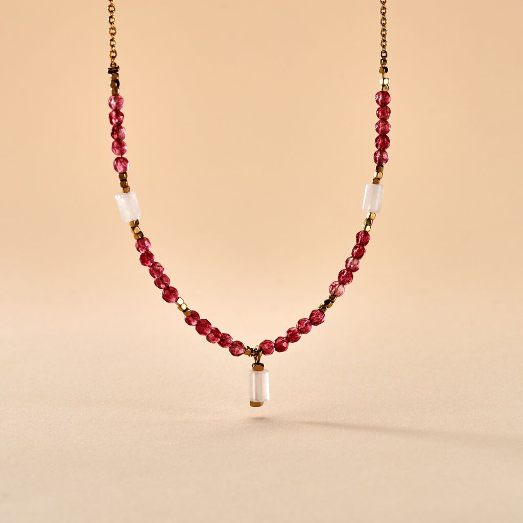 Collier Attila Acier Dor&eacute; Quartz Jade - Colliers fantaisie Femme | Histoire d&rsquo;Or